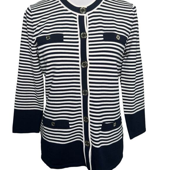 Karl Lagerfeld Knit Cardigan Navy White Size S - Picture 4 of 10